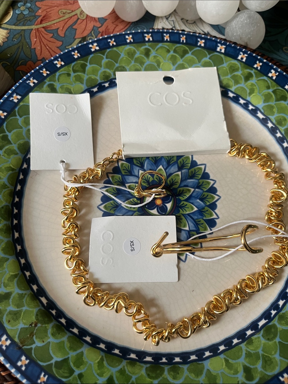 COS brass necklace and bracelet and ring matching  set ring size small / exsmall
